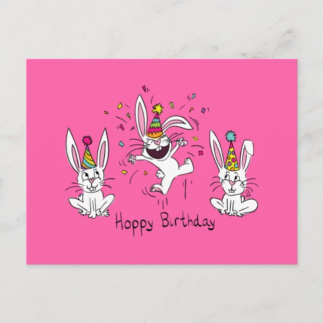 Happy Hoppy Birthday Bunny Rabbits Postcard (Front)