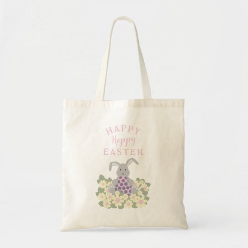 Happy Hoppy Easter Cute Bunny Floral Tote Bag