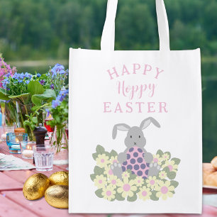 Happy Hoppy Easter Egg Hunt Bunny Floral Budget Grocery Bag