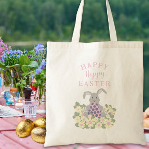 Happy Hoppy Easter Egg Hunt Cute Bunny Floral Tote Bag