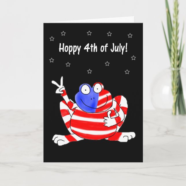 Happy Hoppy Frog Peace 4th of July Independence Card (Front)