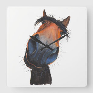 Happy Horse 'Happy Dave' by Shirley MacArthur Square Wall Clock