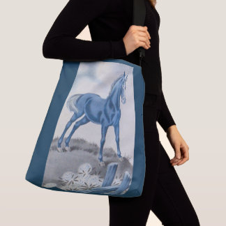 happy horse in blue crossbody bag