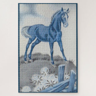 happy horse in blue jigsaw puzzle