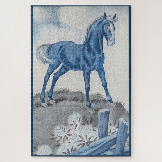 happy horse in blue jigsaw puzzle (Vertical)