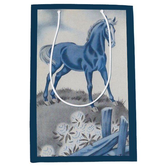 happy horse in blue medium gift bag (Front)