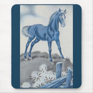 happy horse in blue mouse pad