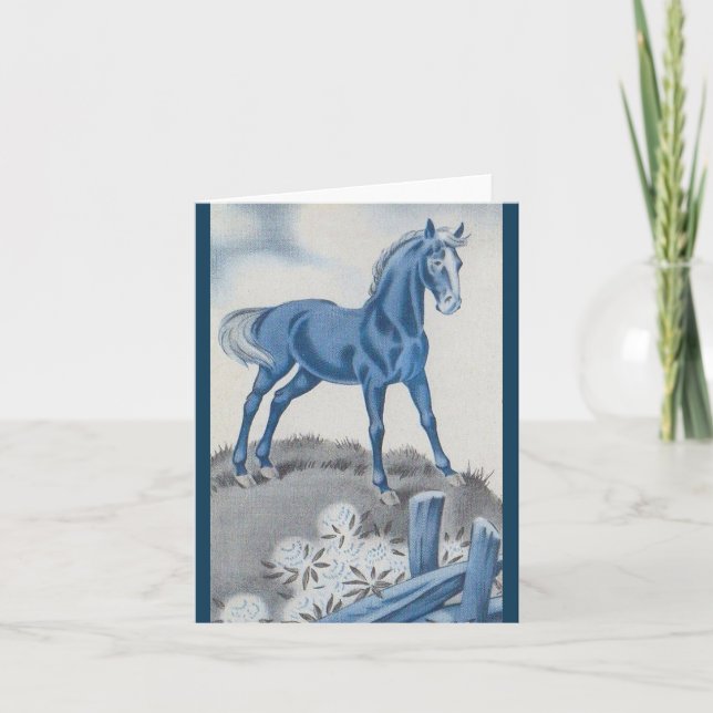 happy horse in blue note card (Front)