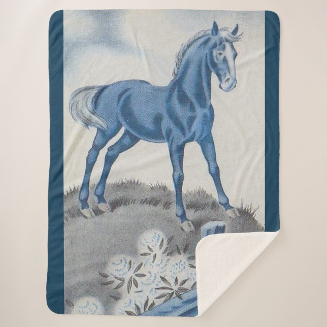 happy horse in blue sherpa blanket (Front)