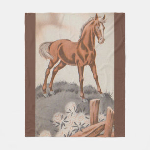 happy horse in brown fleece blanket