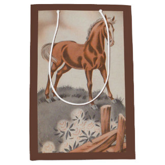 happy horse in brown medium gift bag