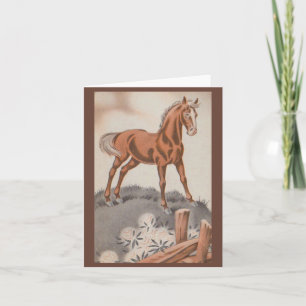 happy horse in brown note card