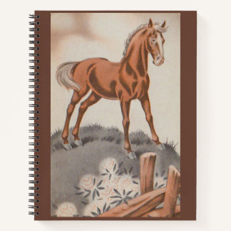 happy horse in brown notebook