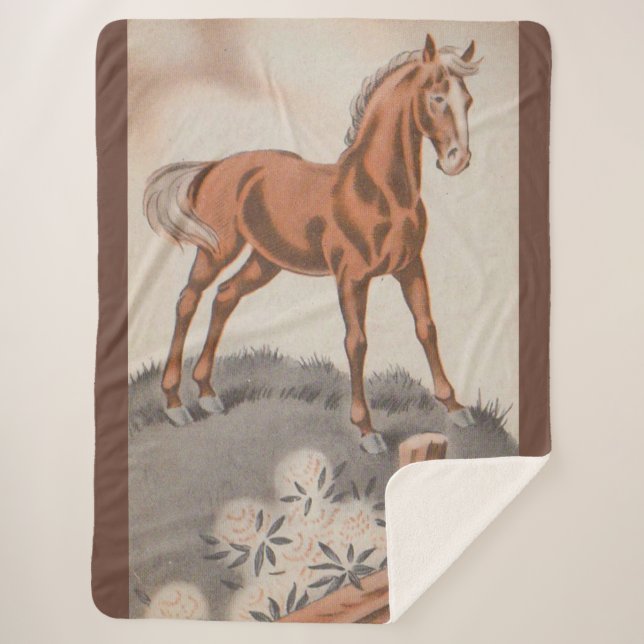 happy horse in brown sherpa blanket (Front)