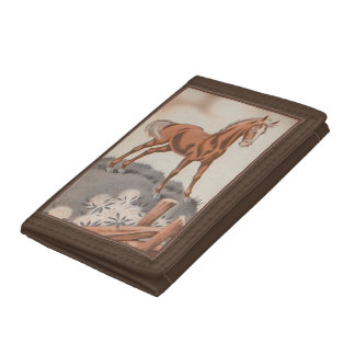 happy horse in brown tri-fold wallet