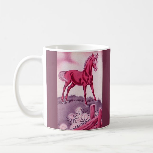 happy horse in pink coffee mug (Left)