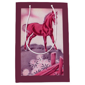 happy horse in pink medium gift bag