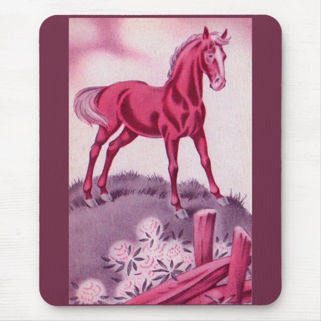 happy horse in pink mouse pad (Front)