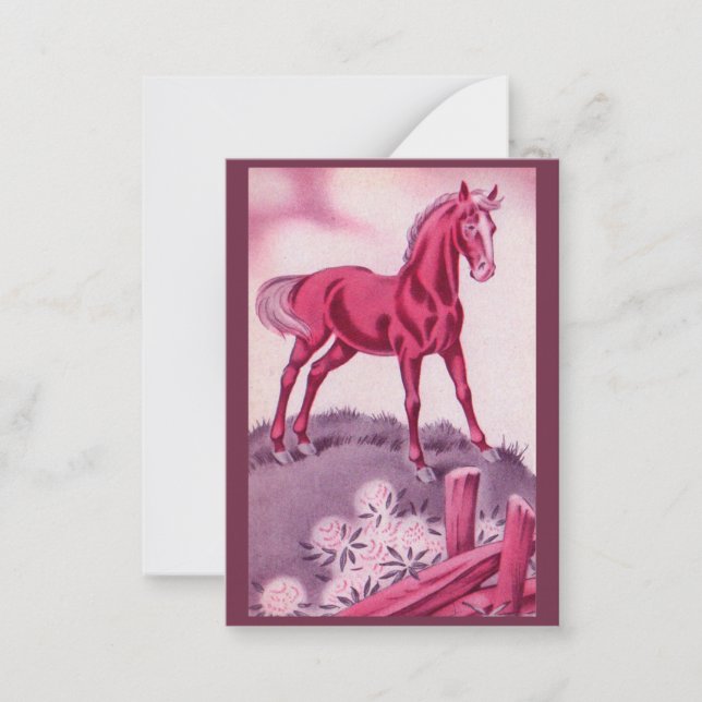 happy horse in pink note card (Front)