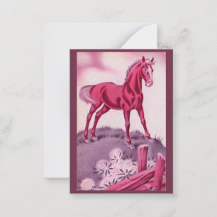 happy horse in pink note card
