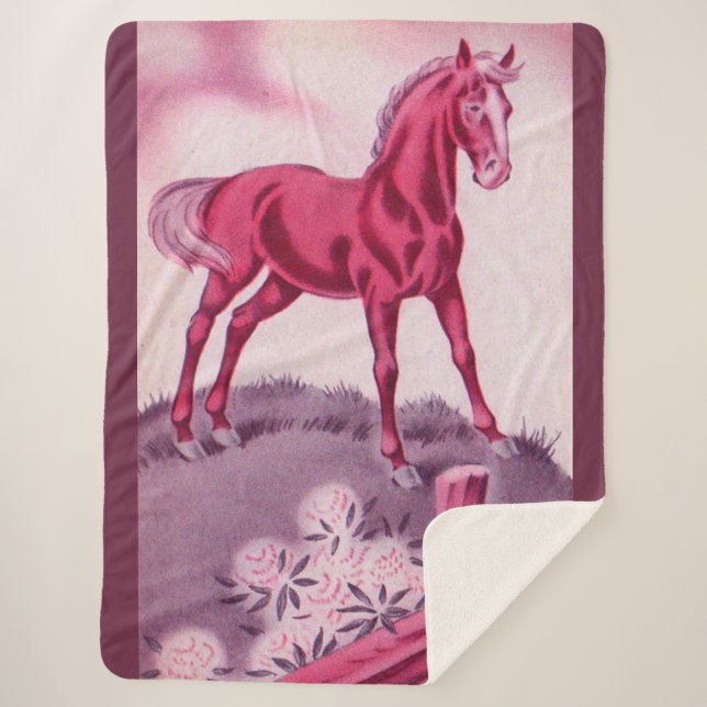 happy horse in pink sherpa blanket (Front)