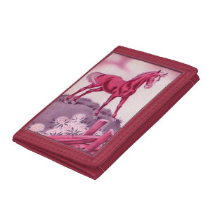 happy horse in pink trifold wallet