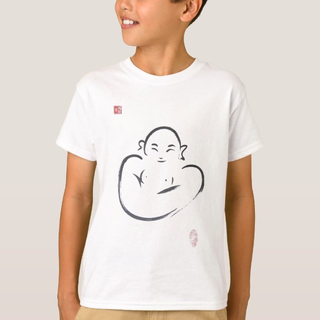 Happy Hotei Buddha Zen Brush Stroke T-Shirt (Front)
