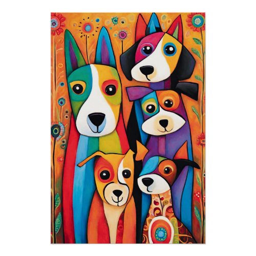 Happy Hound A Colorful Canine Collage Poster