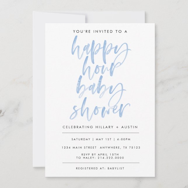 HAPPY HOUR BABY SHOWER - BLUE INVITATION (Front)