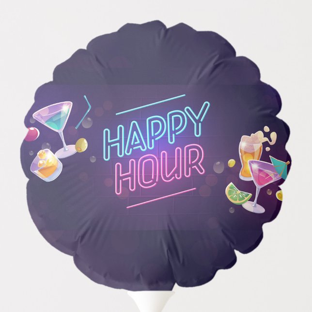 Happy Hour Balloon (A colorful balloon with a vibrant "Happy Hour" design featuring cocktails.)