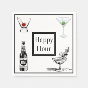 Happy Hour Beer Martini Cocktails Alcohol Party Napkins