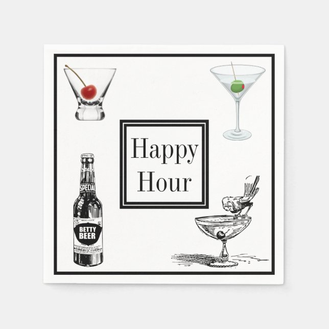 Happy Hour Beer Martini Cocktails Alcohol Party Napkins (Front)