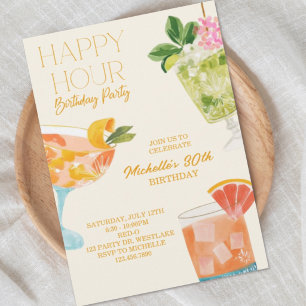 Happy Hour Birthday, Cocktail, Watercolor Cocktail