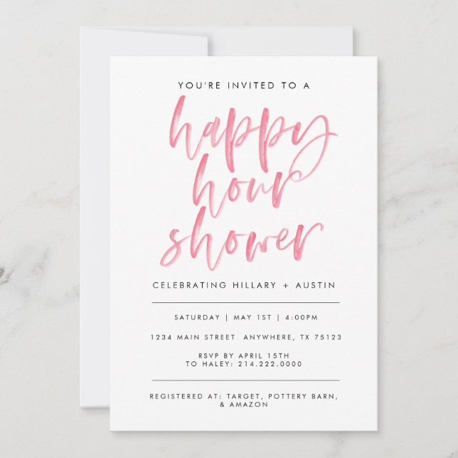 HAPPY HOUR BRIDAL SHOWER - CORAL INVITATION (Front)