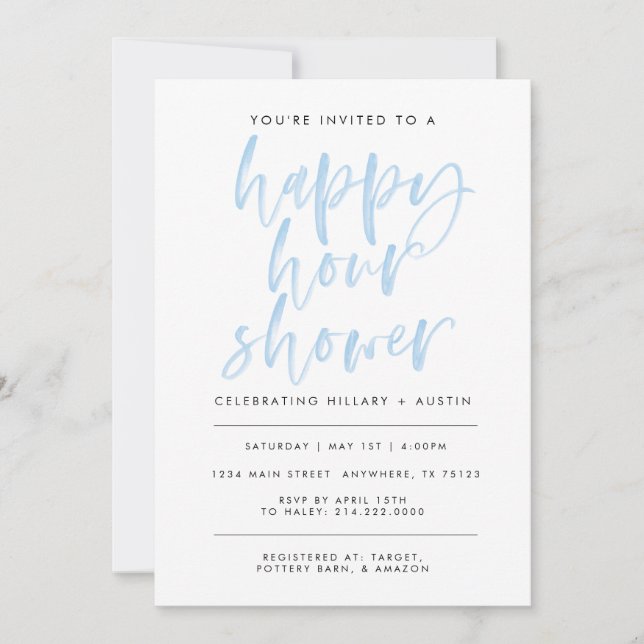 HAPPY HOUR BRIDAL SHOWER - LT BLUE INVITATION (Front)