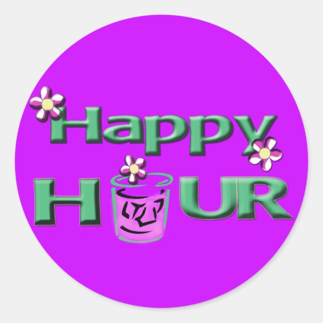 happy hour classic round sticker (Front)