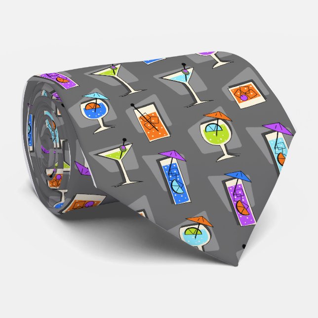 Happy Hour Fifties Cocktail Gray Tie (Rolled)