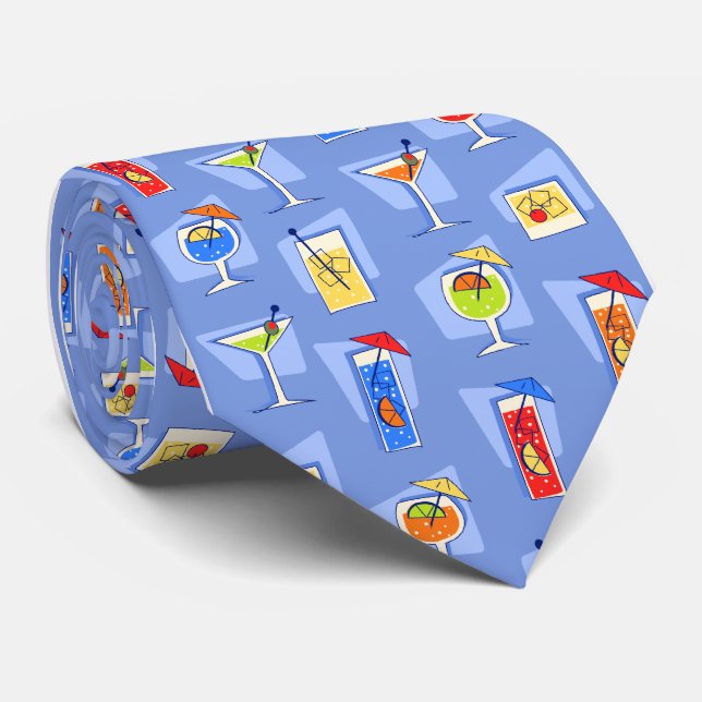 Happy Hour Fifties Cocktail Sky Blue Tie (Rolled)