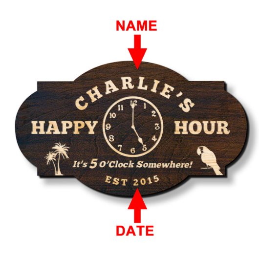 Happy Hour Funny & Delightful Wooden Bar Sign (Text)