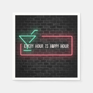 Happy Hour glowing neon sign Napkins