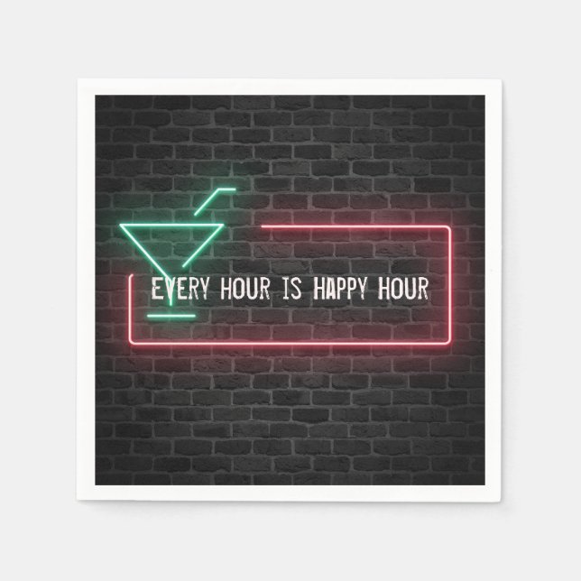 Happy Hour glowing neon sign Napkins (Front)