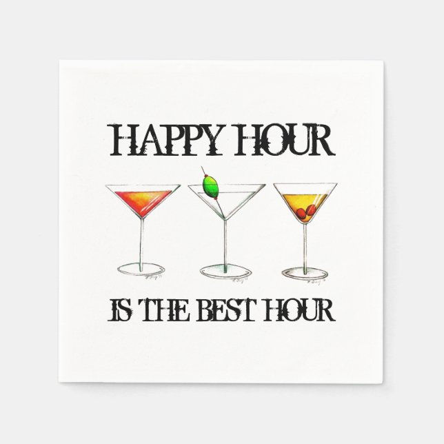 Happy Hour is the Best Hour Mixed Drink Cocktails Napkins (Front)