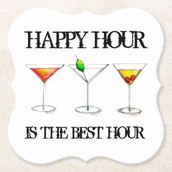 Happy Hour Is The Best Hour Mixed Drink Cocktails Paper Coaster by rebeccaheartsny at Zazzle