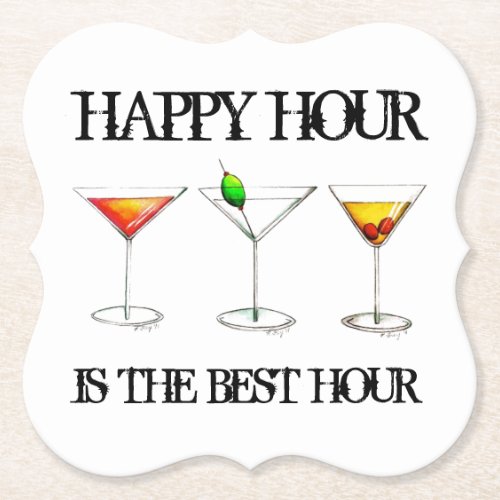 Happy Hour is the Best Hour Mixed Drink Cocktails Paper Coaster