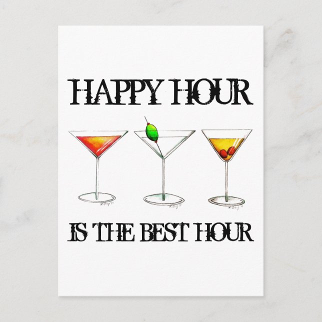 Happy Hour is the Best Hour Mixed Drink Cocktails Postcard (Front)