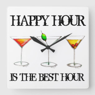 Happy Hour is the Best Hour Mixed Drink Cocktails Square Wall Clock