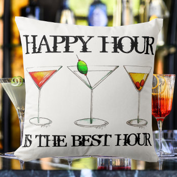 Happy Hour Is The Best Hour Mixed Drink Cocktails Throw Pillow by rebeccaheartsny at Zazzle