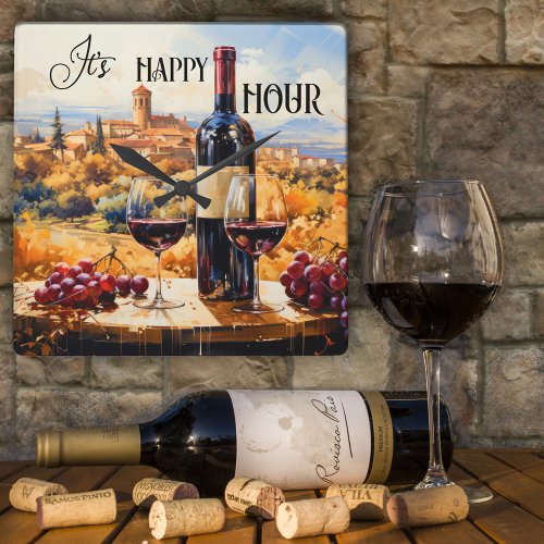 Happy Hour Italian Landscape Wine Art Clock