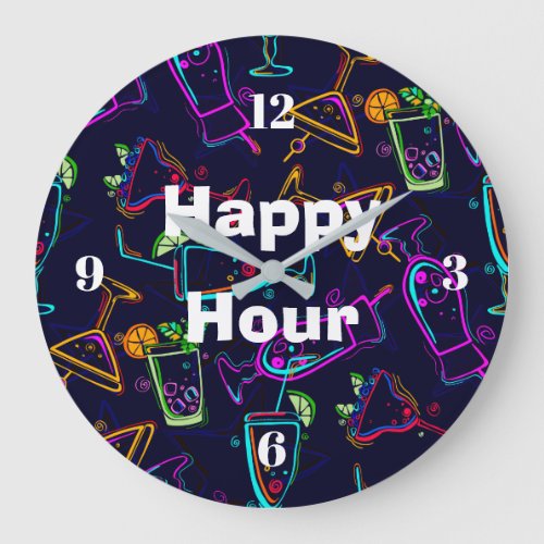 Happy Hour Neon Cocktails Large Clock