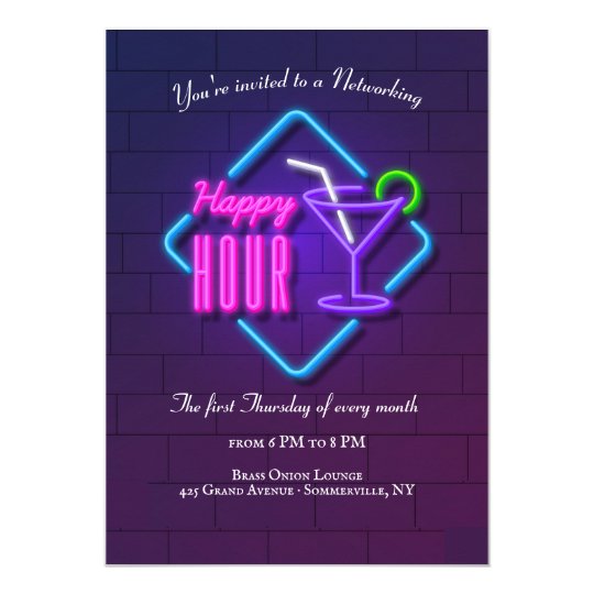 Happy Hour Neon Networking Invitation